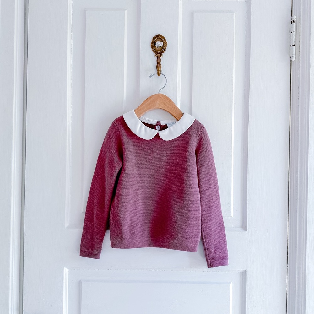 Edgehill Collection Mauve Pink Sweater with White Peter Pan Collar